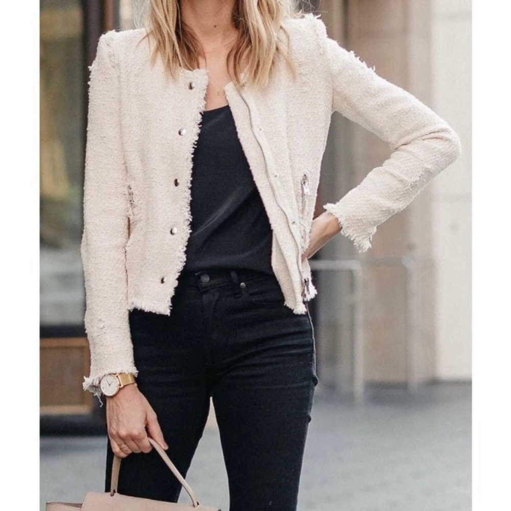 IRO Ivory Tweed Distressed Jacket